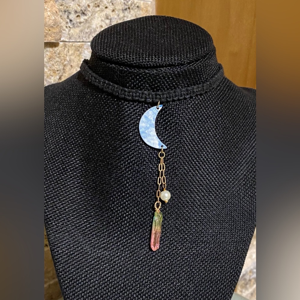 🌈🌛Half Moon Sky Rainbow Quartz Hemp Choker